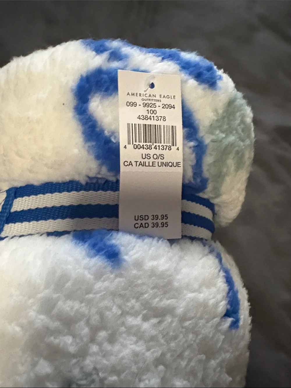 American Eagle Outfitters Holiday Plush Throw in White, Blue, Green & Red